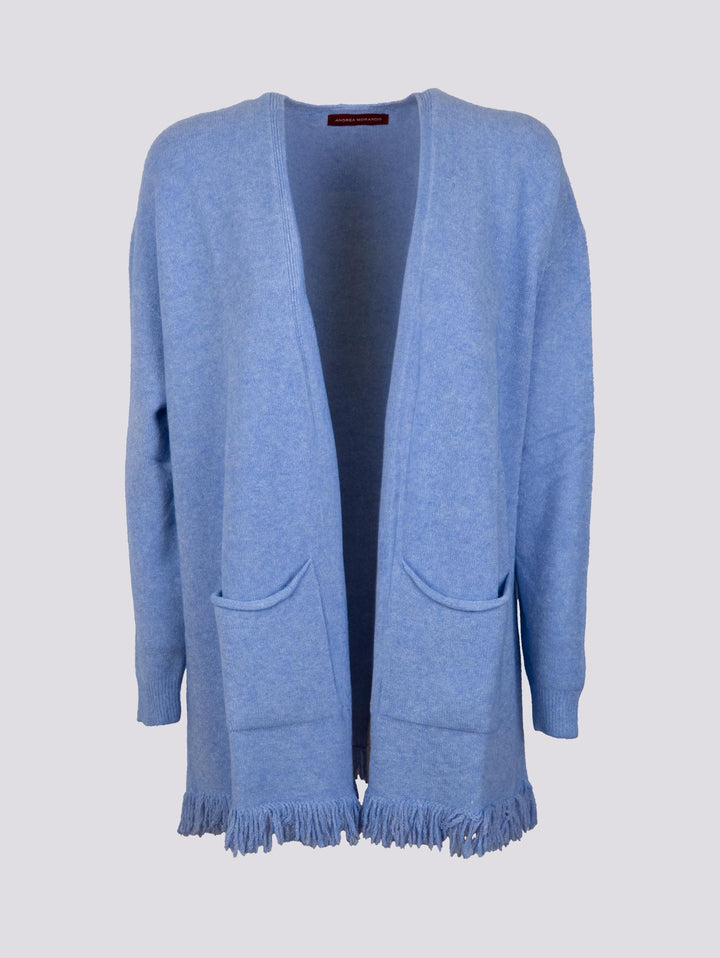 CARDIGAN APERTO CON PROFILI SFRANGIATI AZZURRO 0370/283 2100 BIMOR 