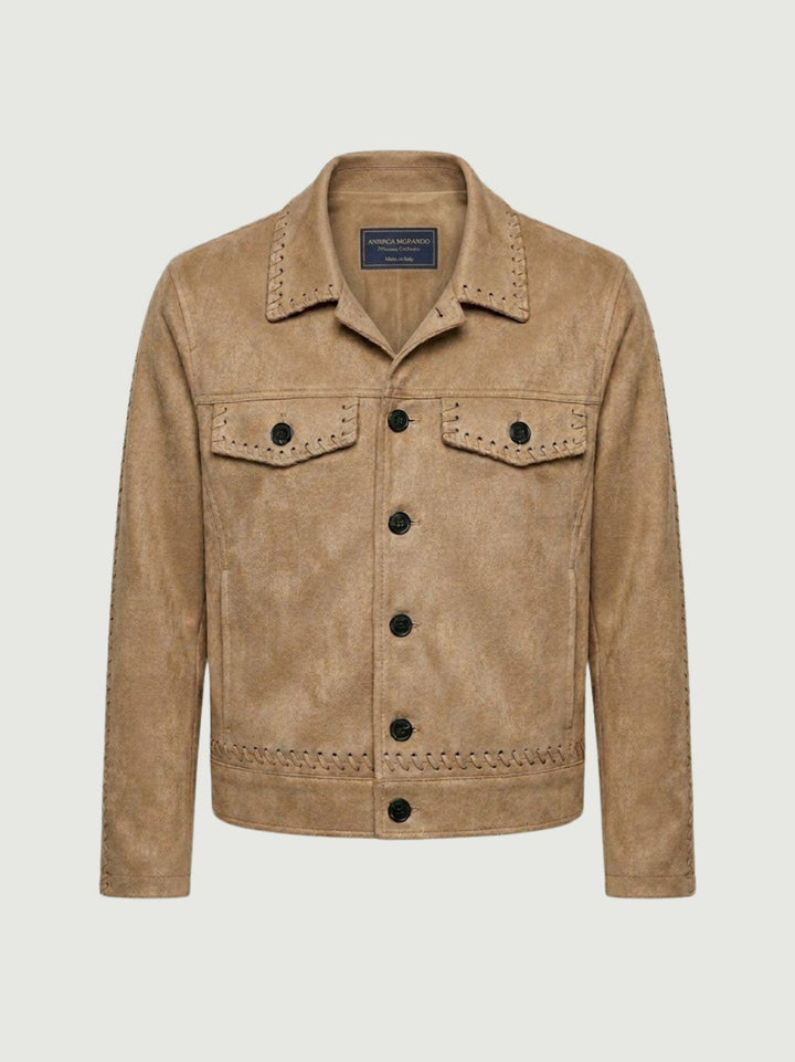 Giacca corta effetto suede beige HS28114 BEIGE ANDREA MORANDO 
