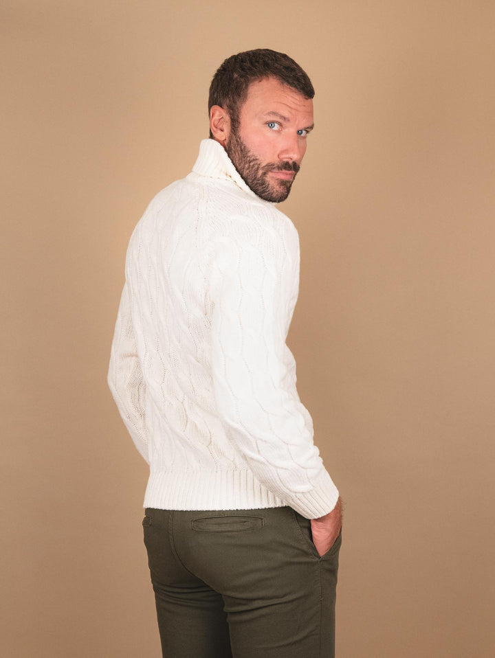 MAGLIONE A COLLO ALTO IN LANA VERGINE BIANCO 13117 5 ANDREA MORANDO 