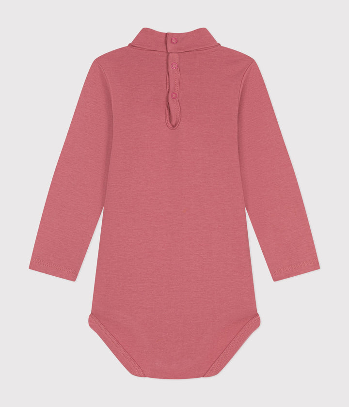 Body rosa a manica lunga e collo alto in cotone per bebè A0BQF 03 PETIT BATEAU 