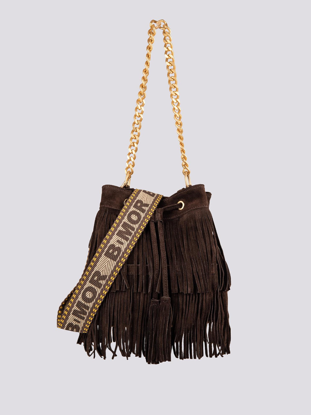 BORSA A SECCHIELLO CON FRANGE IN CAMOSCIO testa moro WILD WILD T MORO BIMOR 