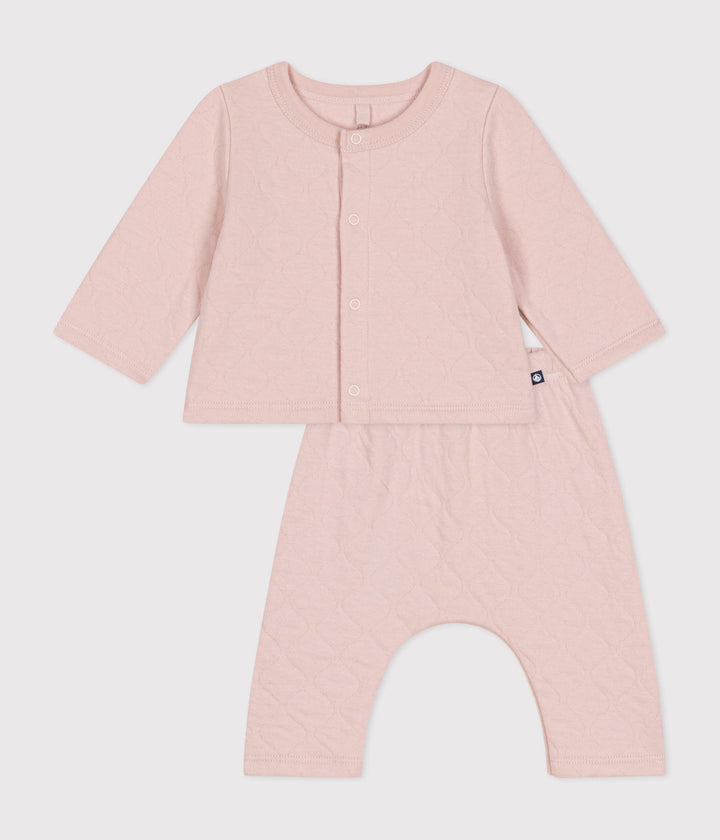 Completo due pezzi rosa in tubique trapuntato neonato A0BNB 01 PETIT BATEAU 