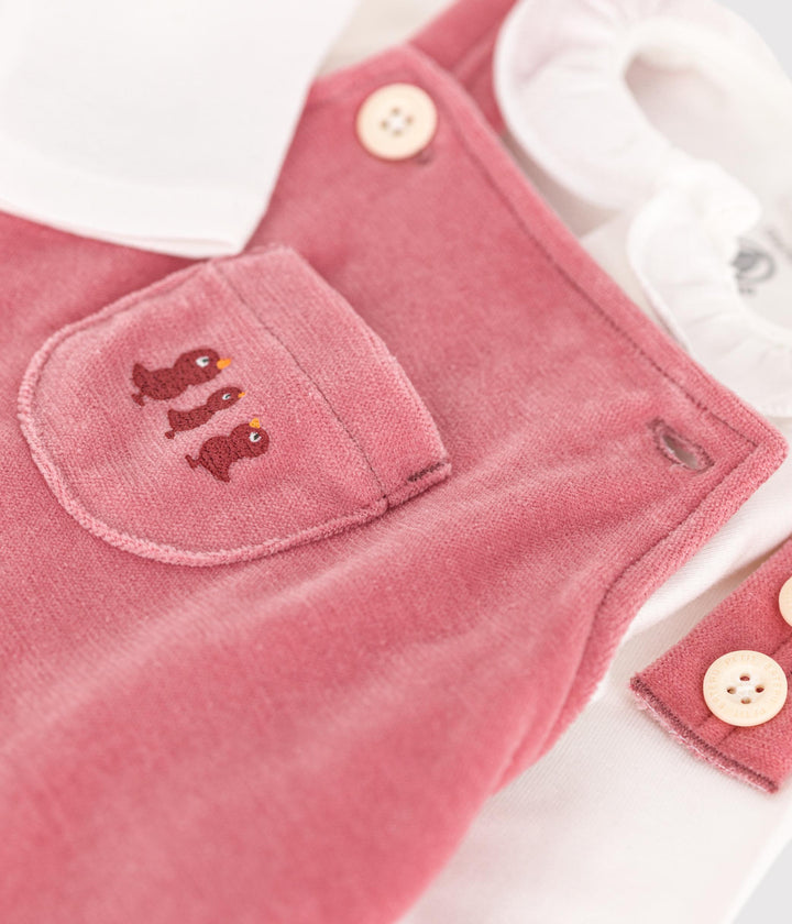 Completo salopette rosa fantasia pulcini in velluto A0BNR 01 PETIT BATEAU 