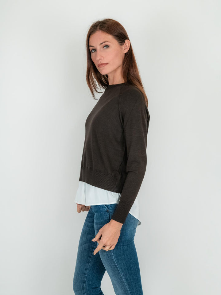 MAGLIA CAMICIA GIROCOLLO MARRONE E BIANCO 245101 069 ANDREA MORANDO 