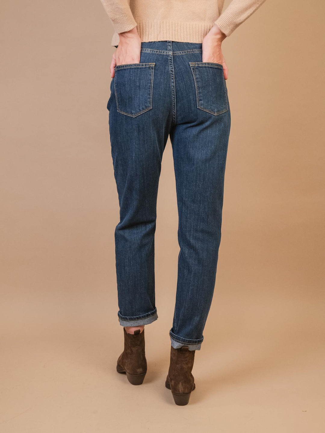 JEANS A SIGARETTA CON CINTURA IN PELLE 3465T522X DENIM ANDREA MORANDO 