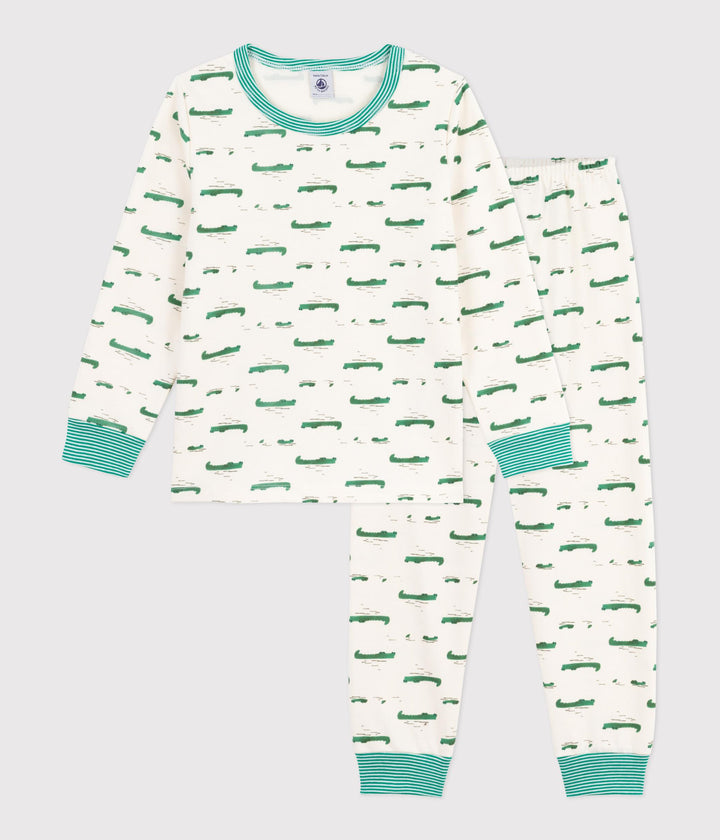 Pigiama bambino in tessuto felpato con coccodrilli stampati A0E9V 01 PETIT BATEAU 