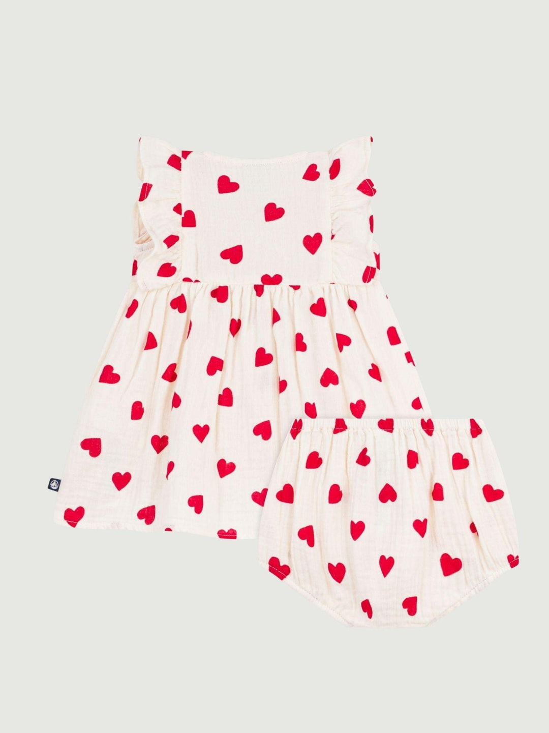 Vestito e bloomer coordinato in cotone stampa a cuori A0F18 03 PETIT BATEAU 