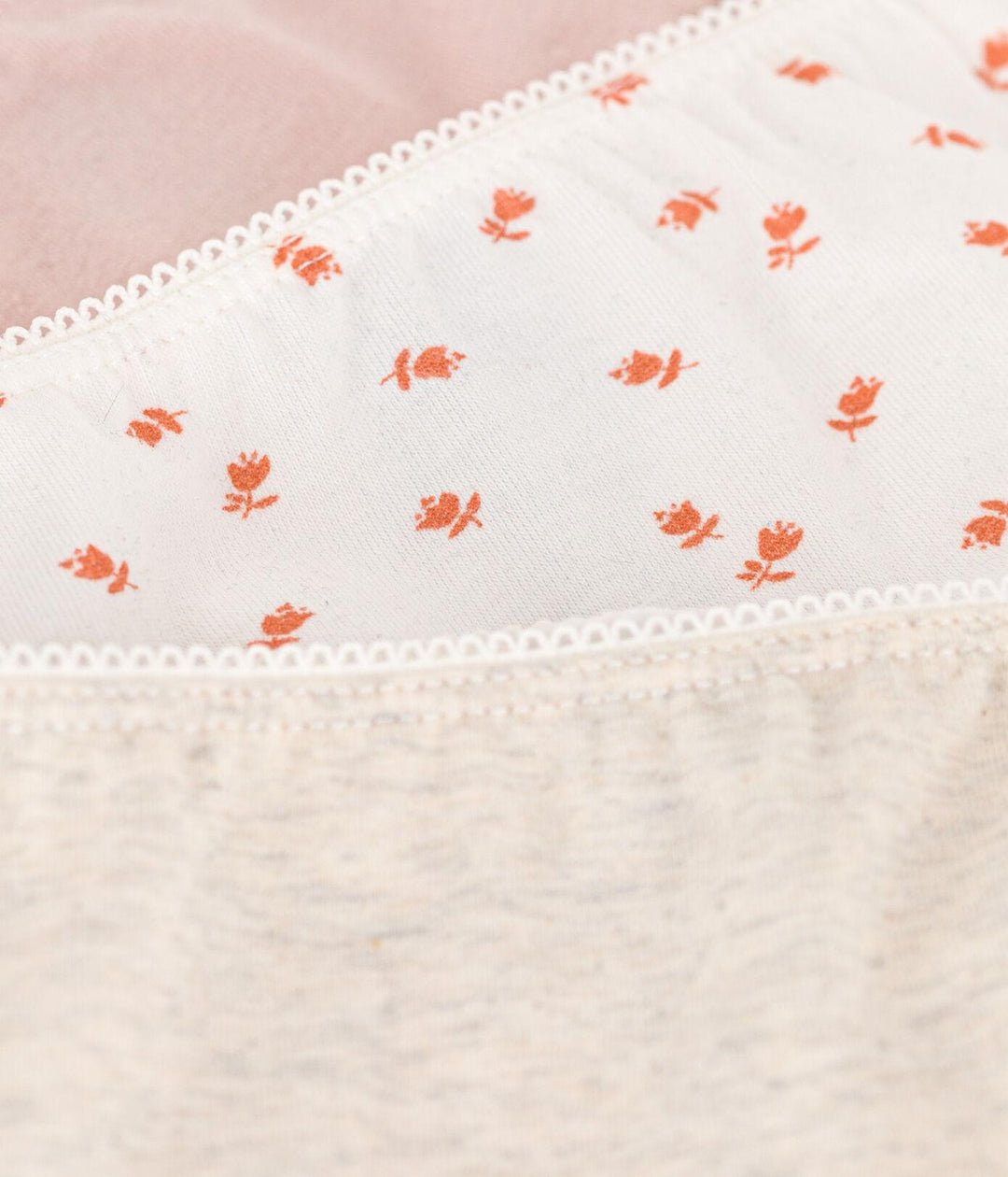 CONFEZIONE DA 3 SLIP BAMBINA IN COTONE ED ELASTAM MOTIVO FIORE A089A 00 PETIT BATEAU 