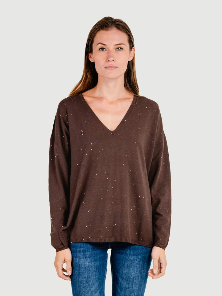 MAGLIA OVER A V MARRONE CON STRASS 7451V MARRONE ANDREA MORANDO 