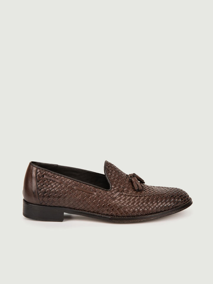 Mocassino con nappine in pelle intrecciata testa moro 6565 T MORO ANDREA MORANDO 