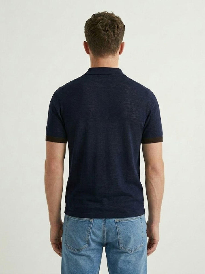 Polo in maglina navy con banda testa di moro 8-LY0014 7000 ANDREA MORANDO 