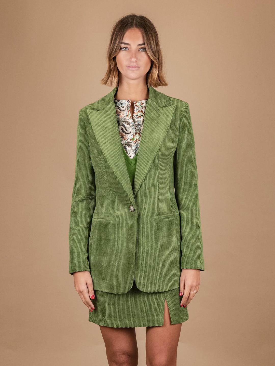 BLAZER MONOPETTO IN VELLUTO A COSTE VERDE ACIDO G1A5455 VERDE ANDREA MORANDO 