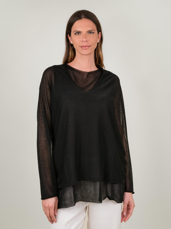 MAGLIA OVER NERA LUREX 12104 NERO ANDREA MORANDO 