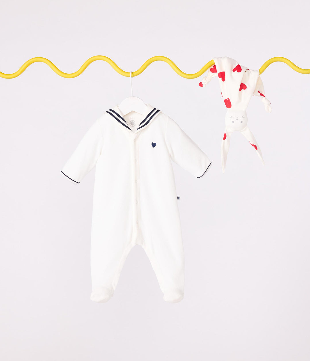 Pigiama con collo alla marinara in ciniglia neonato A0DQP 01 PETIT BATEAU 