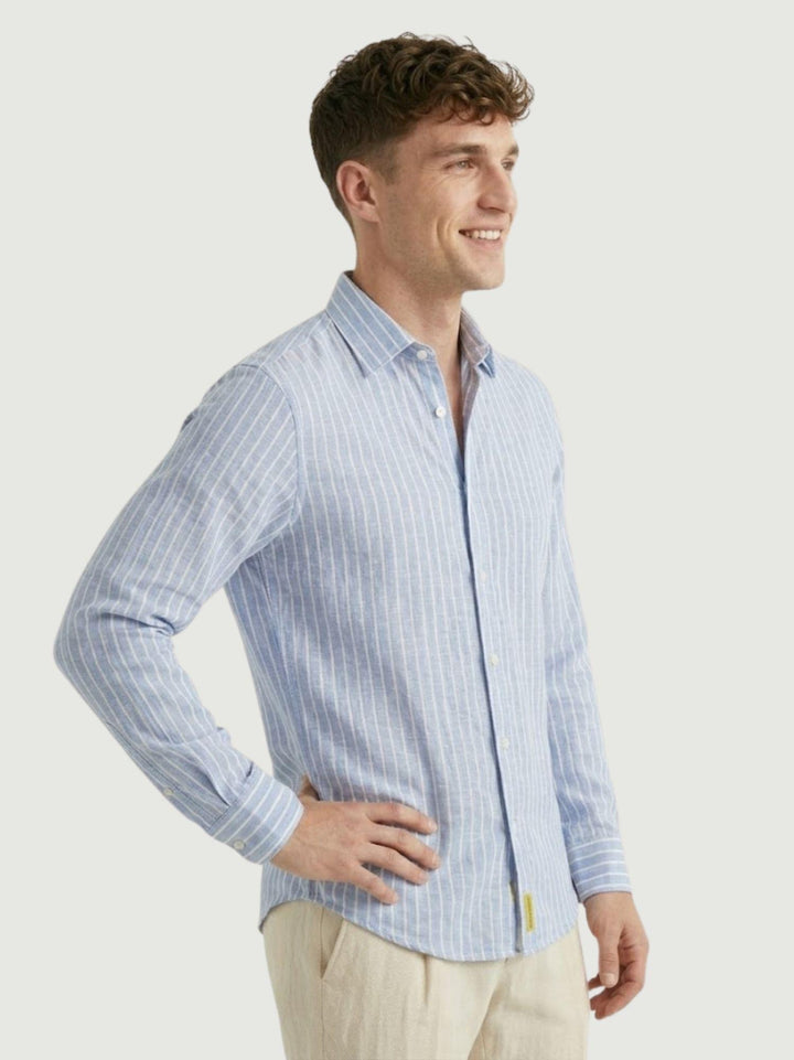 Camicia Bradford in lino a righine bianche e azzurre BRADFORD/B16016 03 BAGGIES 