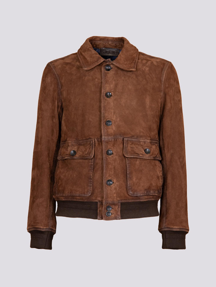 GIUBBOTTO IMBOTTITO IN CAMOSCIO MARRONE "OTTAWA" OTTA J24 JACK LEATHER 
