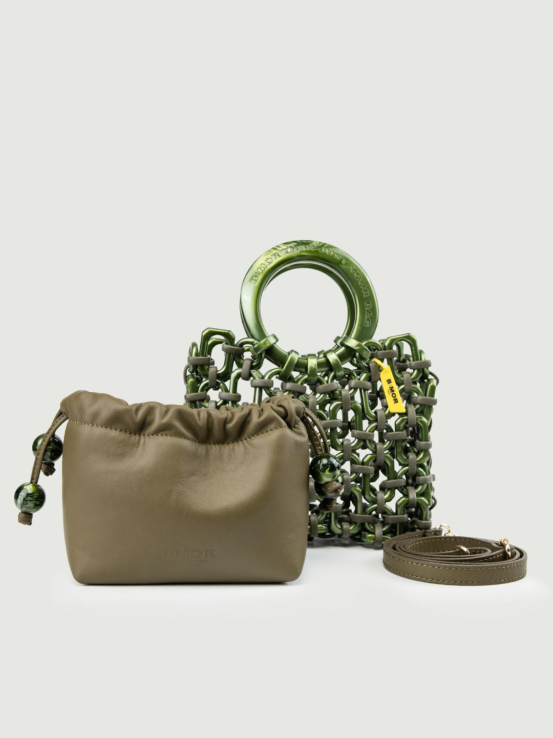 POCHETTE BON BON IN PELLE PISTACCHIO BONBON VERDE MILITARE BIMOR 