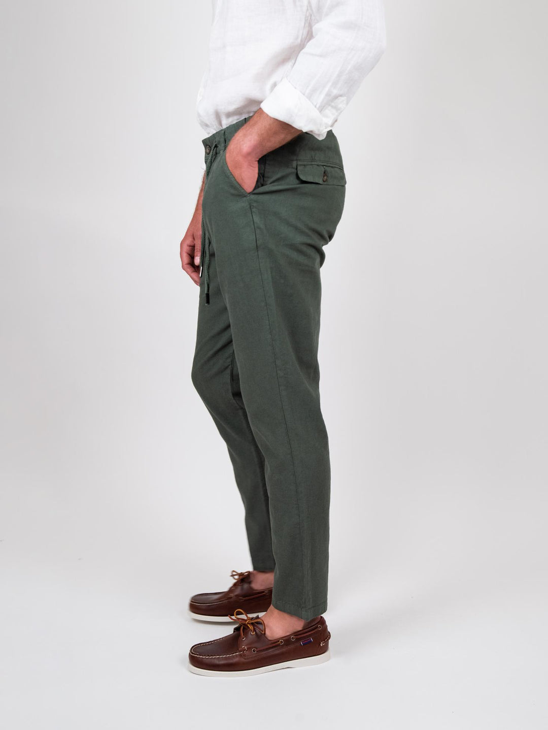 Pantalone in lino verde militare BU26S38PAPA843PD 301 ANDREA MORANDO 