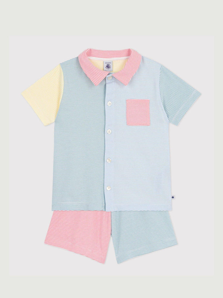 Pigiama corto unisex a righe multicolor in cotone A0F1M 01 PETIT BATEAU 