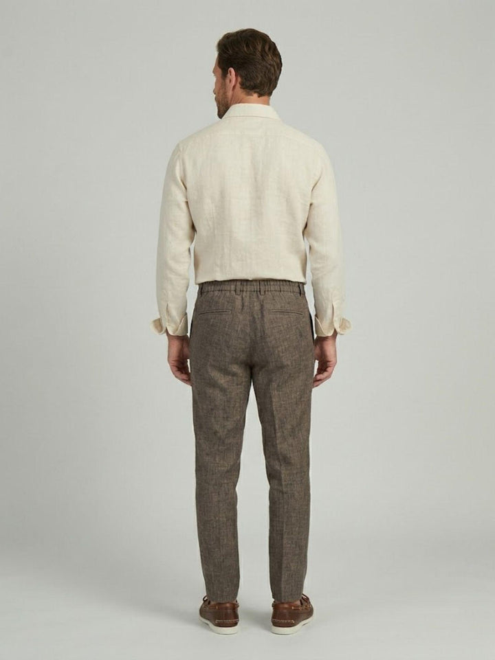 Pantalone in cotone con coulisse fiammato tabacco PTN00622 TABACCO ANDREA MORANDO 