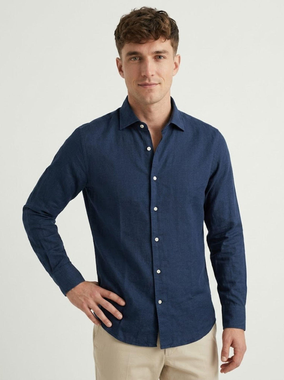 Camicia in mussola di cotone blu LEON 08 DEPERLU 