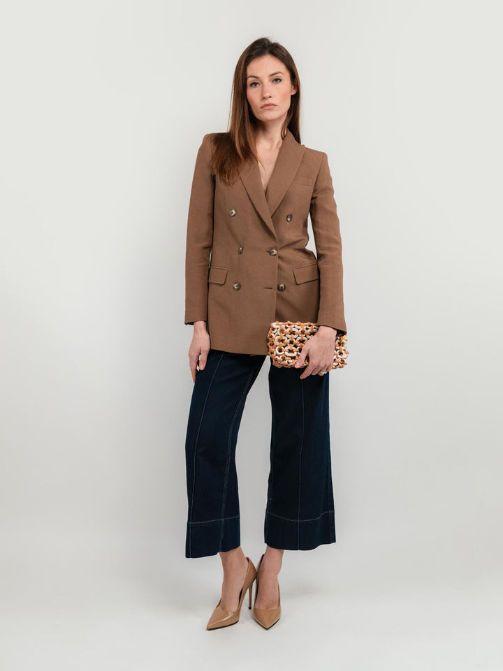 BLAZER DOPPIOPETTO IN LINO COLOR TABACCO