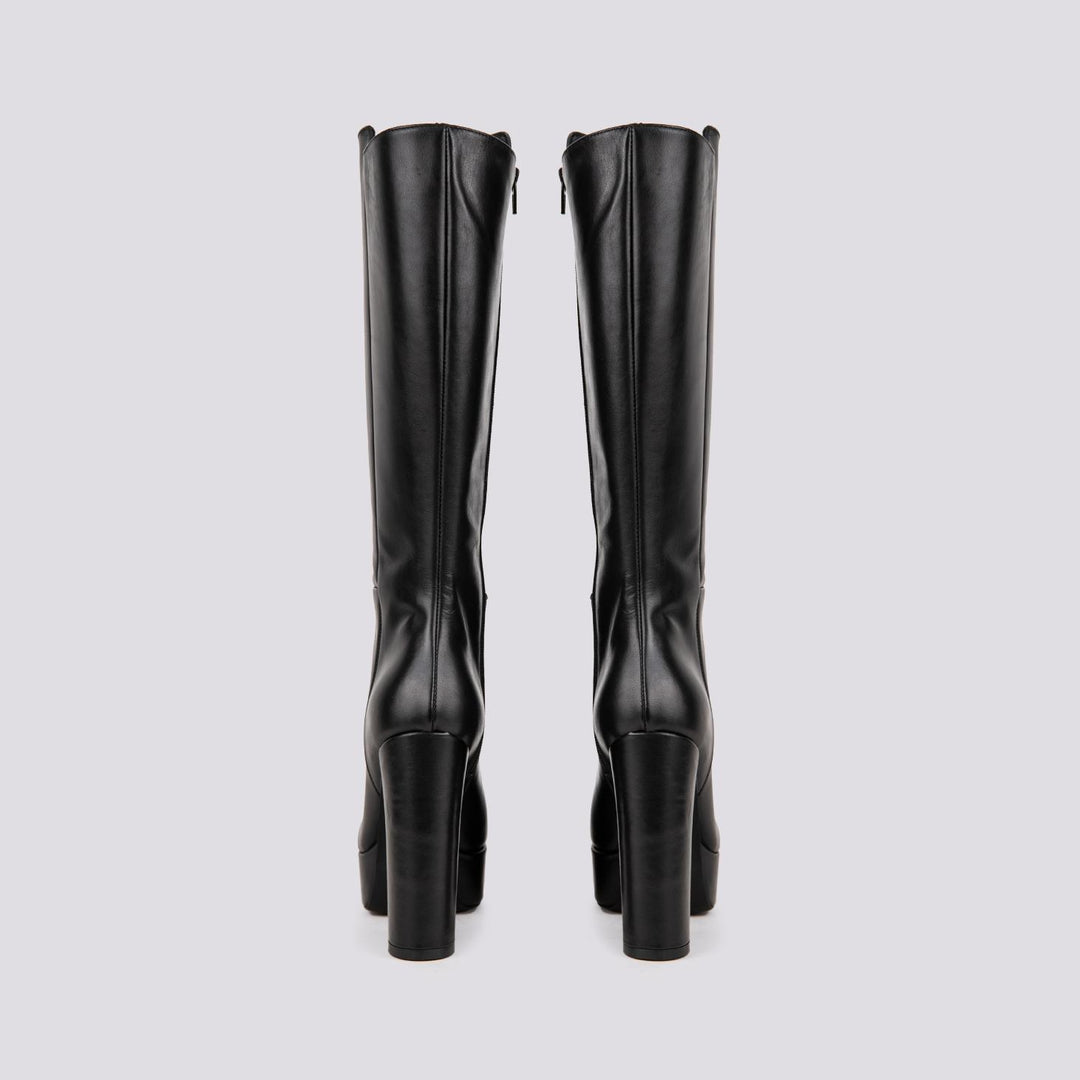 STIVALE ALTO CON PLATEAU FRONTALE IN PELLE NERA