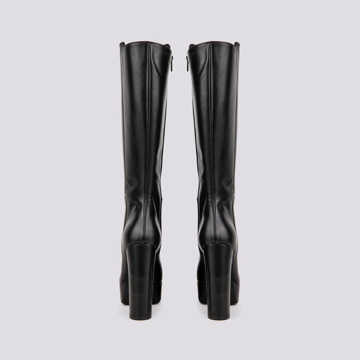 STIVALE ALTO CON PLATEAU FRONTALE IN PELLE NERA