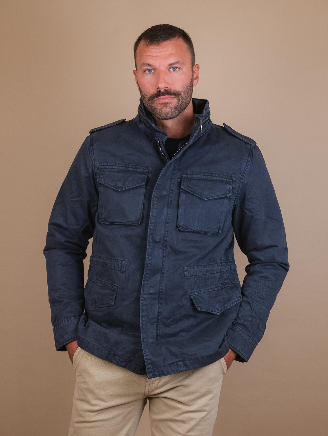 GIACCA SAHARIANA IMBOTTITA IN COTONE BLU BU24W04JKTWL100CO 200 ANDREA MORANDO 