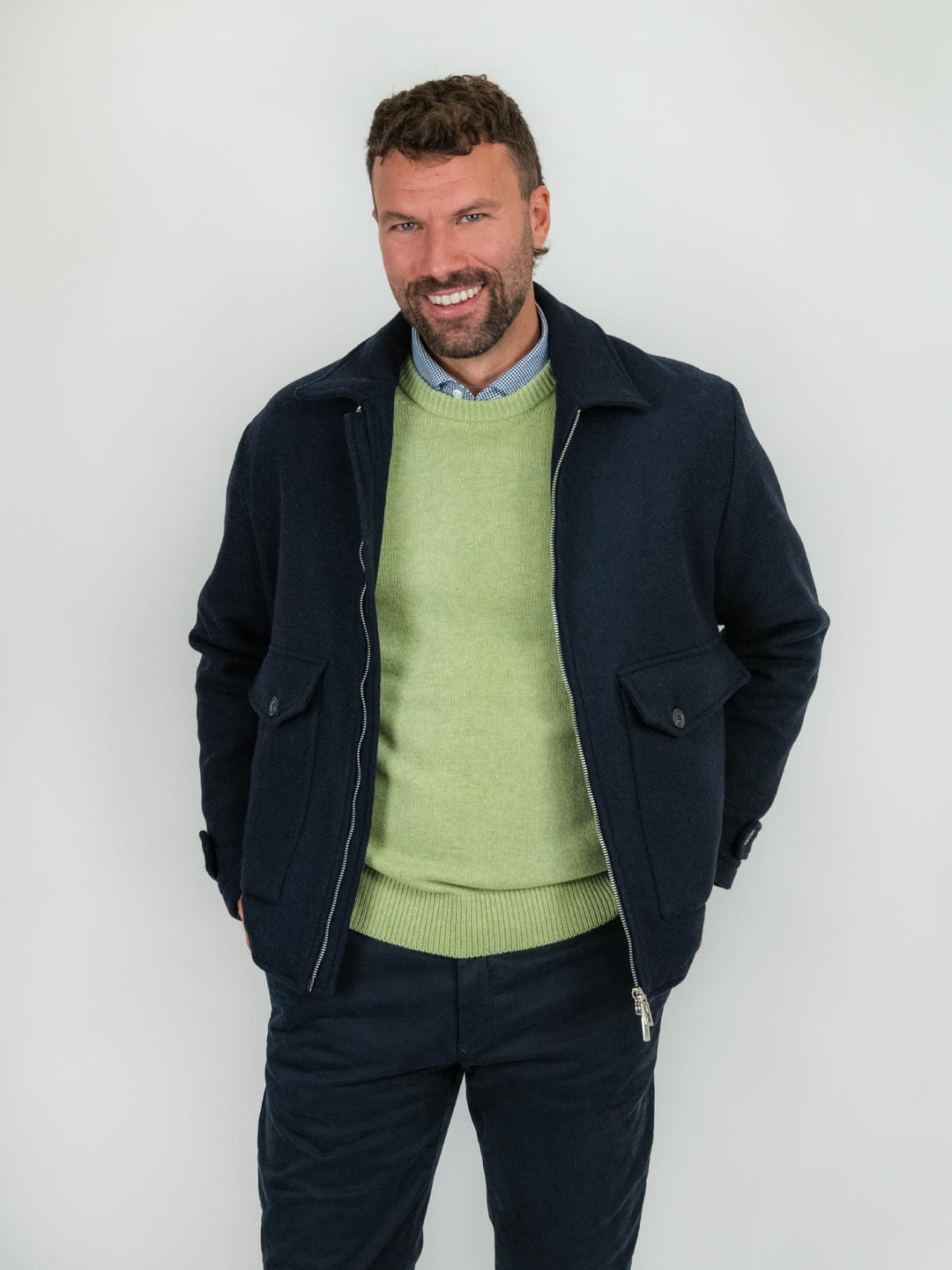 GIACCA IN LANA BLU CON ZIP F2W4J013M DARK BLUE ANDREA MORANDO 