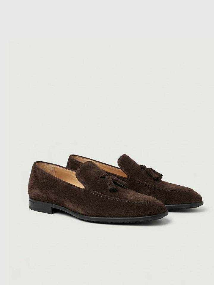 Mocassino Tassel Loafer in pelle scamosciata cioccolato 1128 CACAO ANDREA MORANDO 