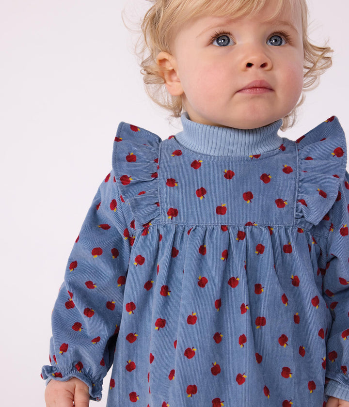 Abito a maniche lunghe in velluto a costine con mele A0E5S 01 PETIT BATEAU 