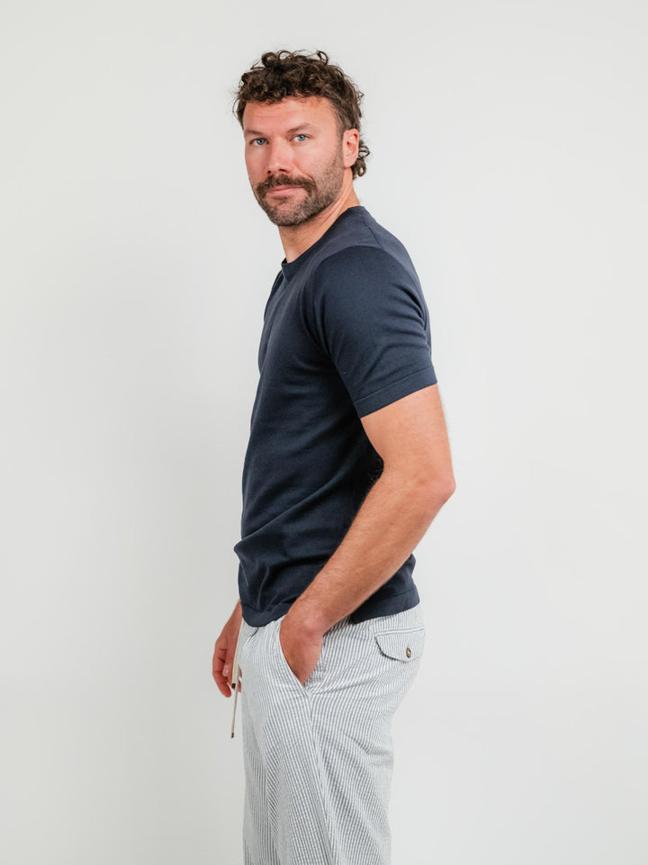 T-SHIRT IN MAGLINA DI COTONE BLU CT00M044 BLU ANDREA MORANDO 