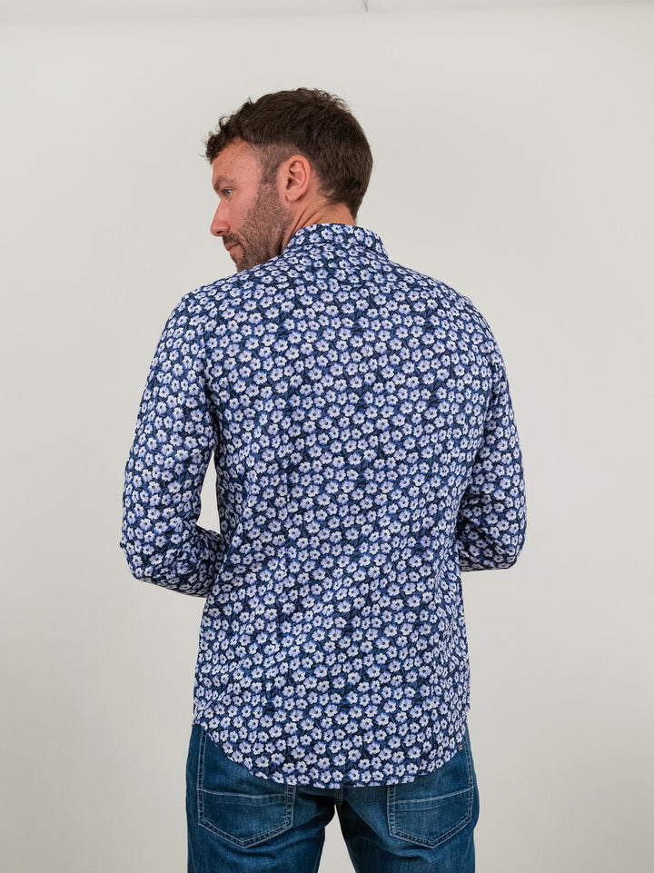 CAMICIA IN MISTO LINO BLU CON FANTASIA A FIORELLINI BU24S15CAFIOLIN533 200 ANDREA MORANDO 