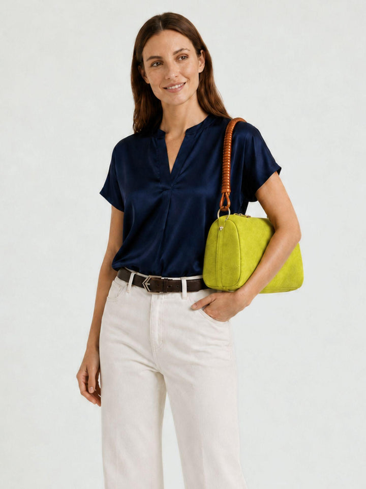 Borsa a spalla Mini Cube in pelle scamosciata lime MINI CUBE LIME BIMOR 
