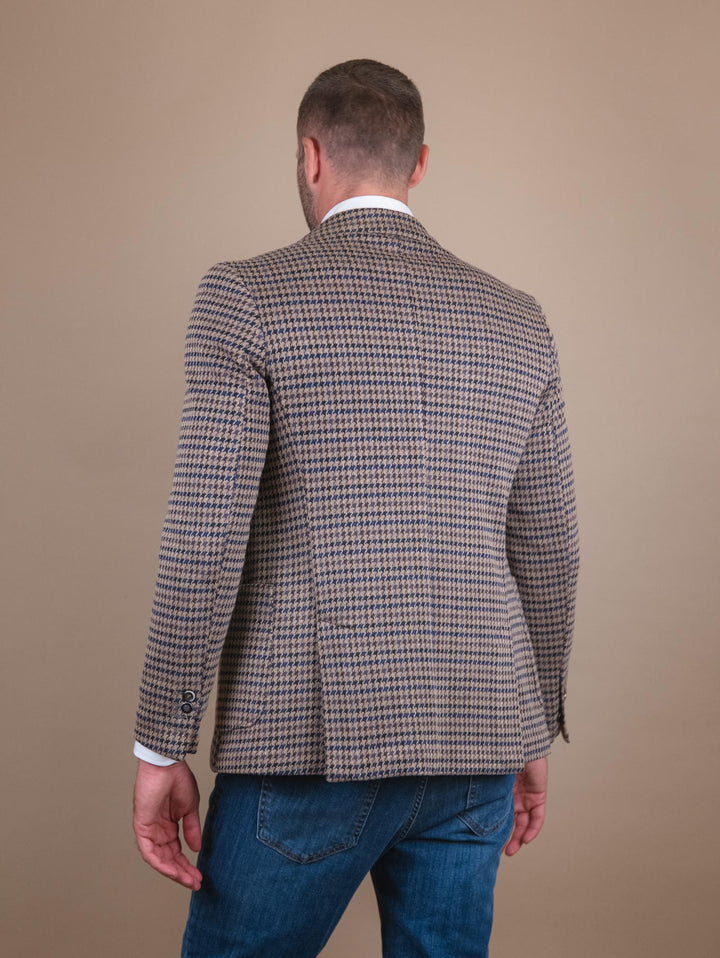 BLAZER SFODERATO IN FANTASIA pied de poule CR549 BEIGE/BLU/MARR ANDREA MORANDO 