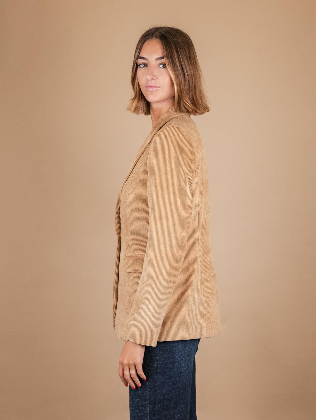 BLAZER MONOPETTO IN VELLUTO A COSTE BEIGE 93351VRS 350 ANDREA MORANDO 