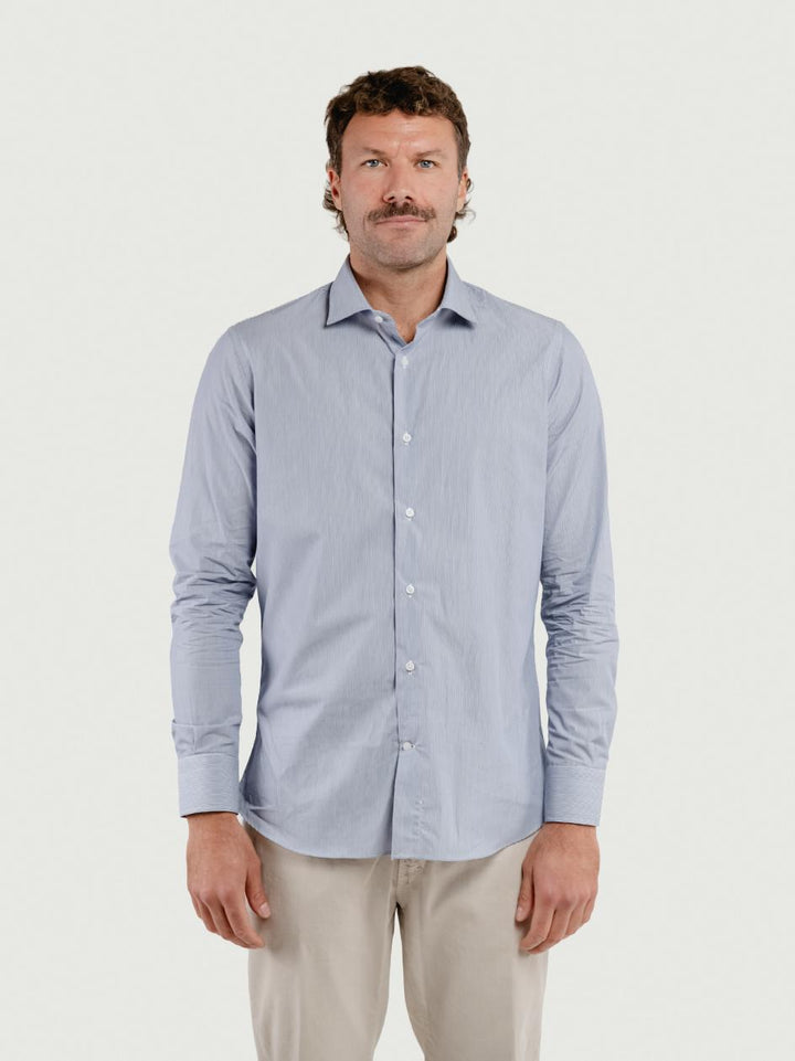 CAMICIA IN TWILL DI COTONE CON FANTASIA MICRORIGA BLU TWILLREG RIGA BLU ANDREA MORANDO 