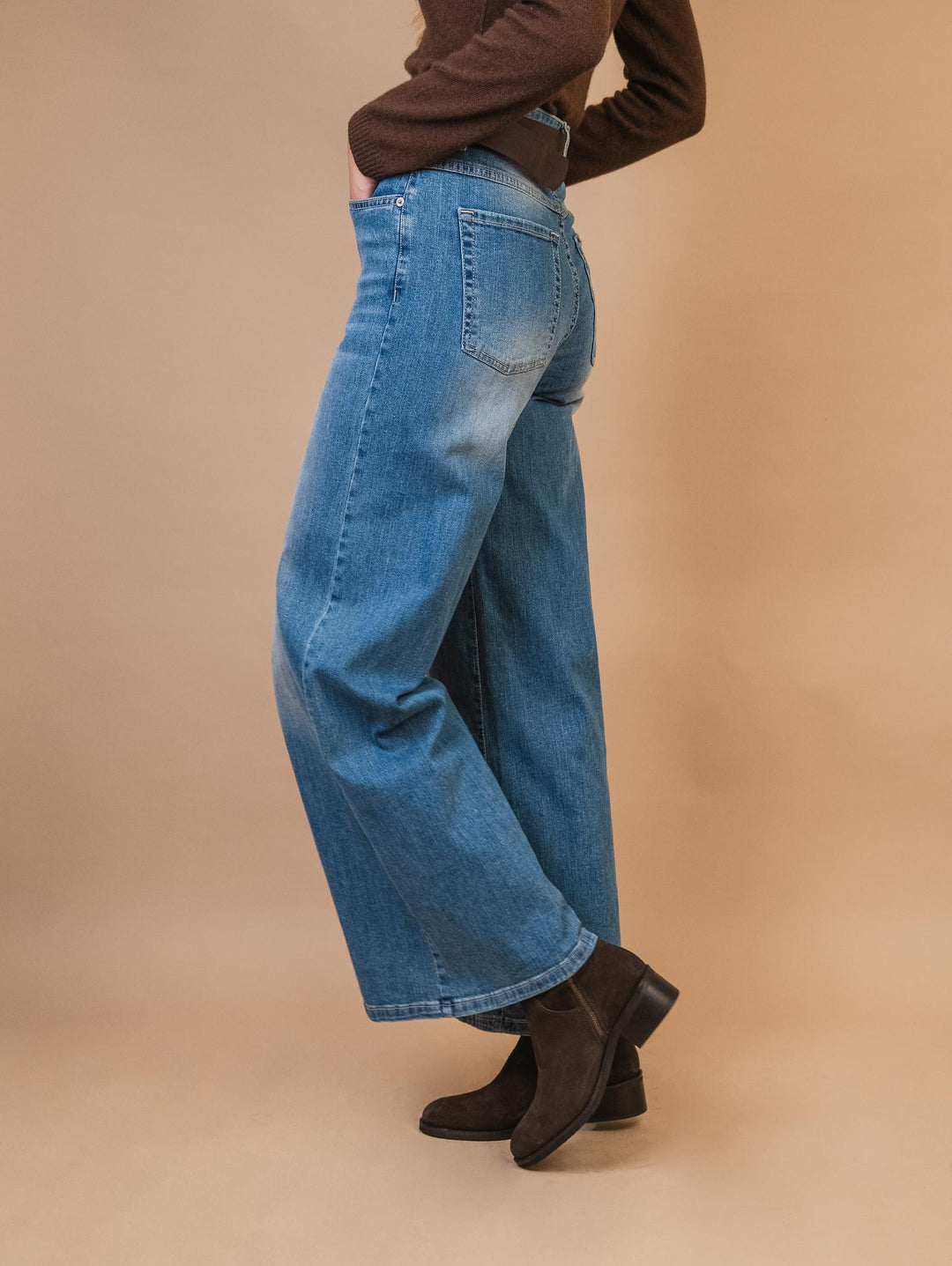 JEANS A PALAZZO CON CINTURA IN DENIM CHIARO P738CT-570 DENIM ANDREA MORANDO 