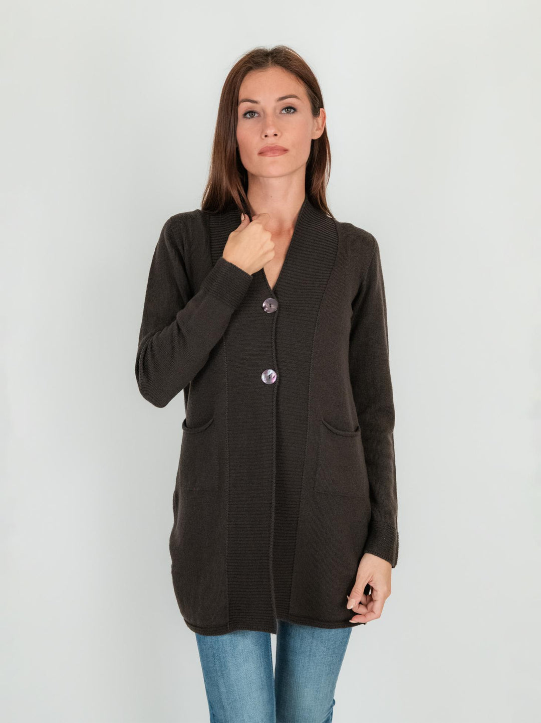 CARDIGAN LUNGO marrone in lana vergine 245C8100 069 ANDREA MORANDO 