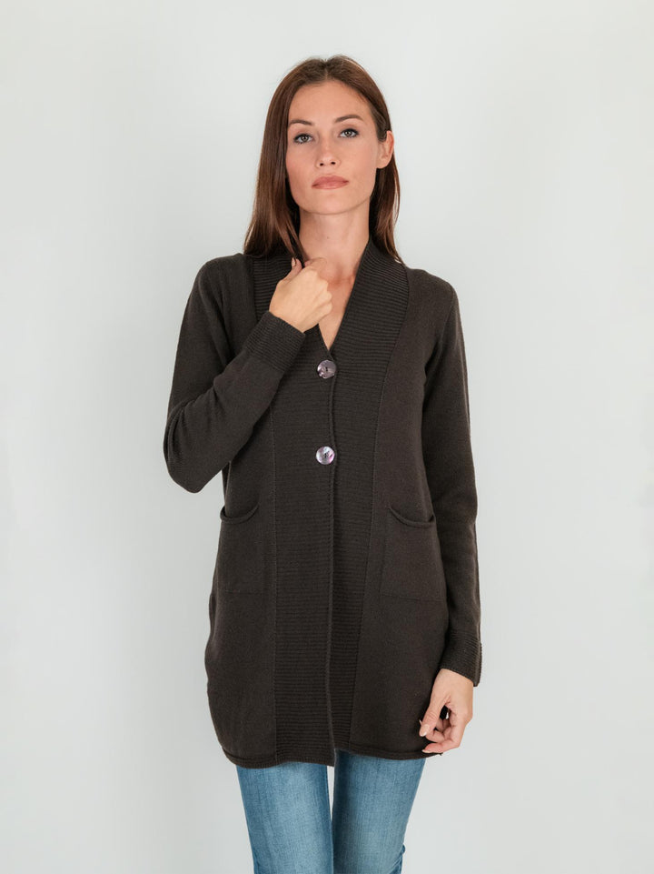 CARDIGAN LUNGO marrone in lana vergine 245C8100 069 ANDREA MORANDO 