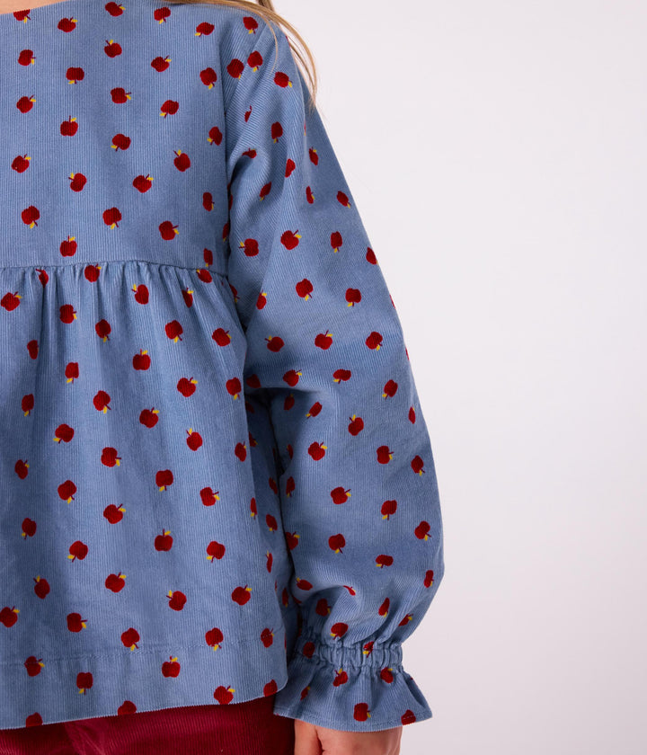 Blusa a maniche lunghe in velluto fantasia mele A0DXN 01 PETIT BATEAU 