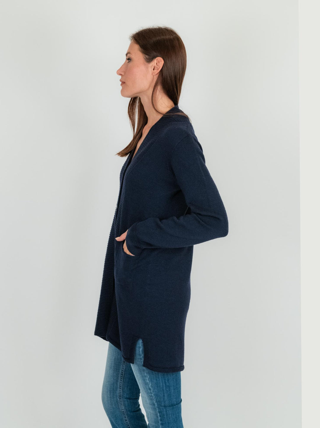 CARDIGAN LUNGO blu in lana vergine 245C8100 304 ANDREA MORANDO 