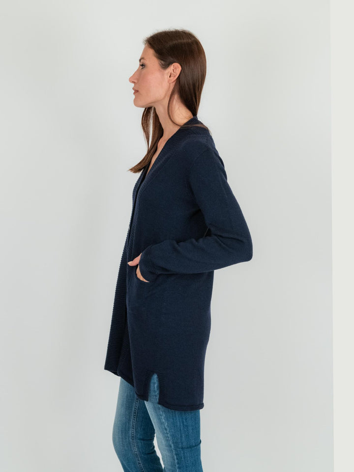CARDIGAN LUNGO blu in lana vergine 245C8100 304 ANDREA MORANDO 