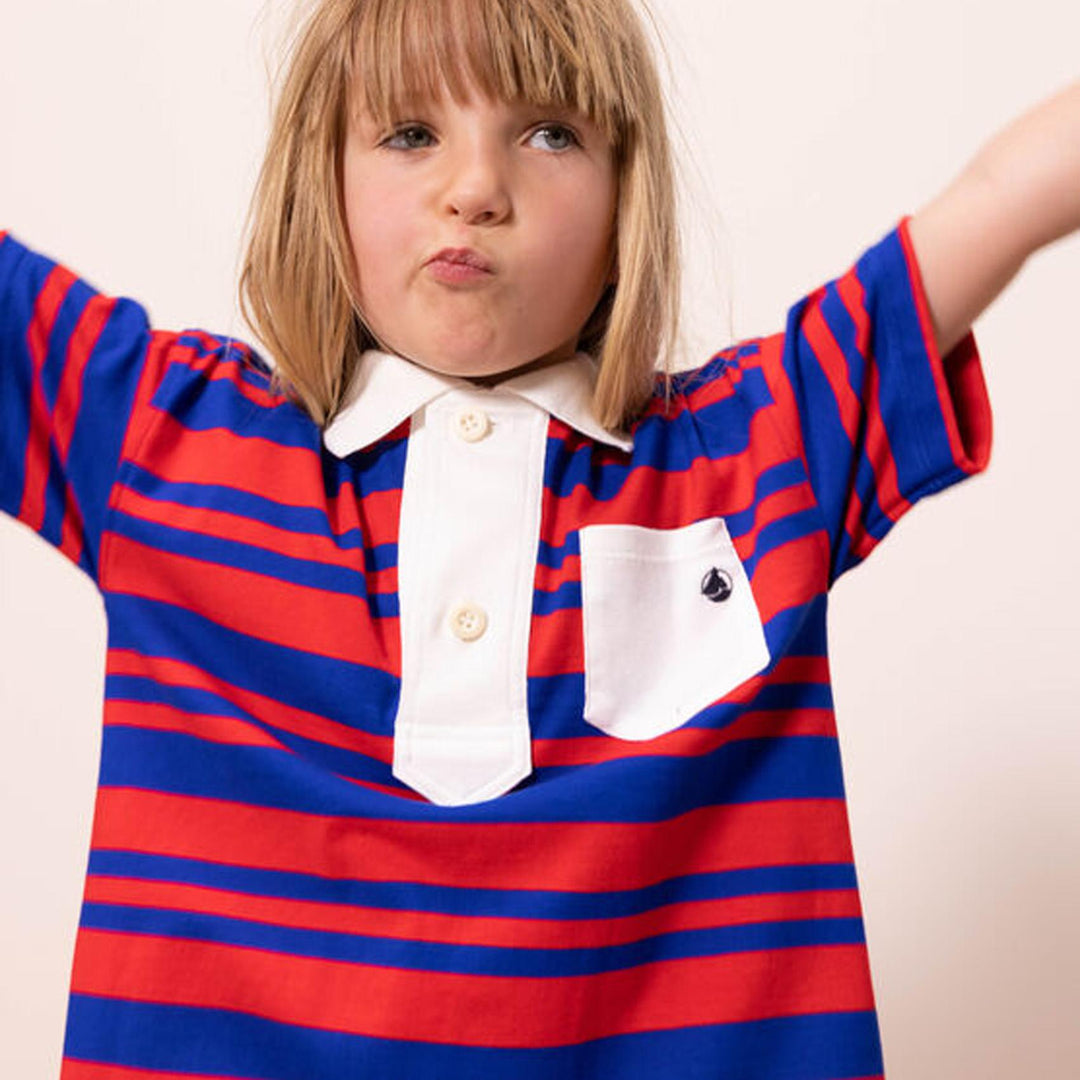 Abito a righe a maniche corte in cotone bambina A06NT 01 PETIT BATEAU 