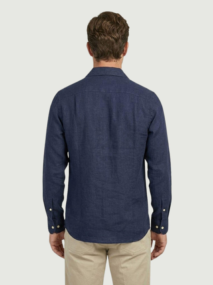Camicia in tessuto chambray lino e cotone navy CRAIG 04 DEPERLU 