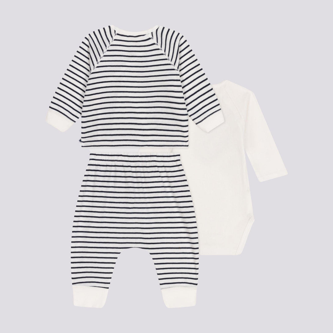 COMPLETO CON 3 PEZZI A RIGHE PER BEBÈ A084V 01 PETIT BATEAU 