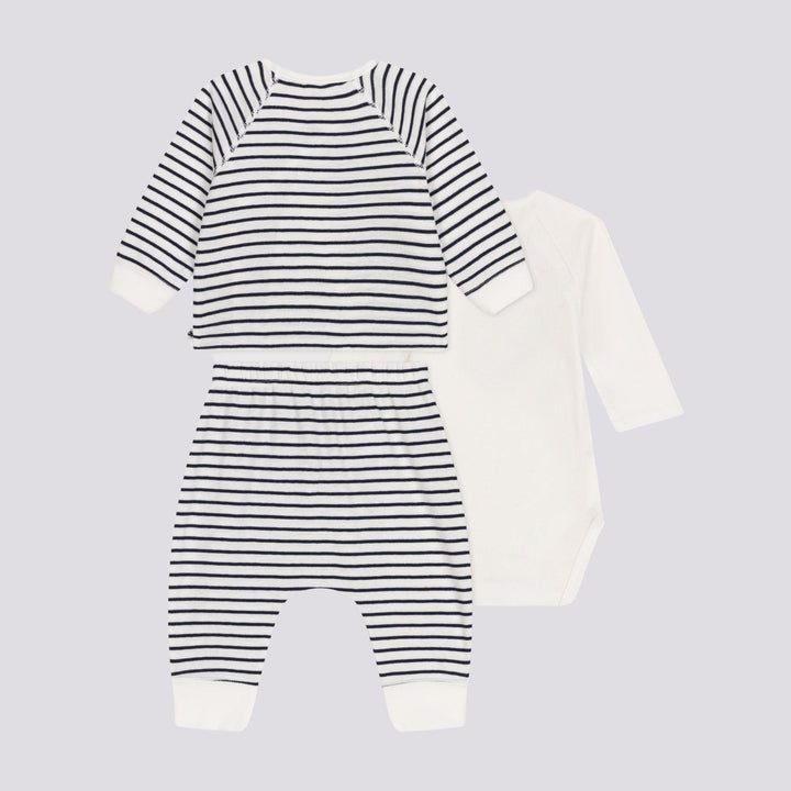 COMPLETO CON 3 PEZZI A RIGHE PER BEBÈ A084V 01 PETIT BATEAU 