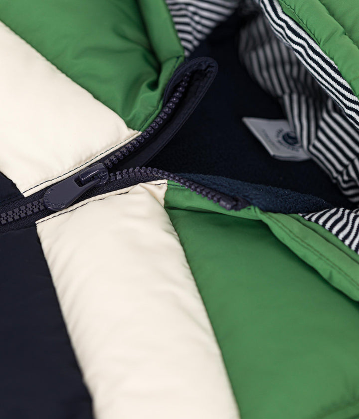 Piumino color block verde, crema e blu con cappuccio A0B43 01 PETIT BATEAU 