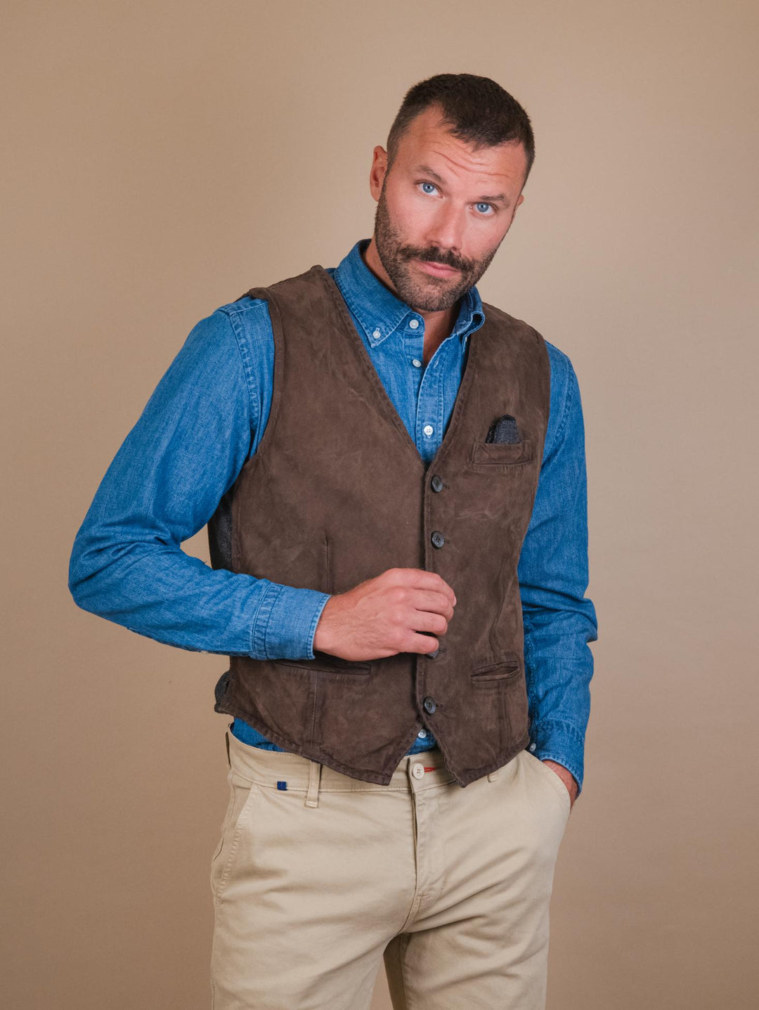GILET IN CAMOSCIO VERDE E MISTO LANA "LORRY" LORR 704 JACK LEATHER 